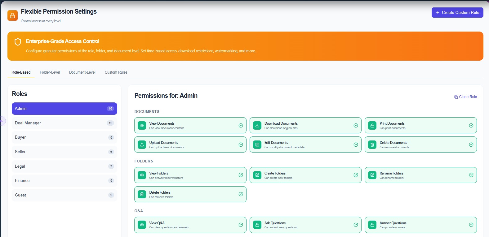 Space Nexus VDR role-based permission configuration interface