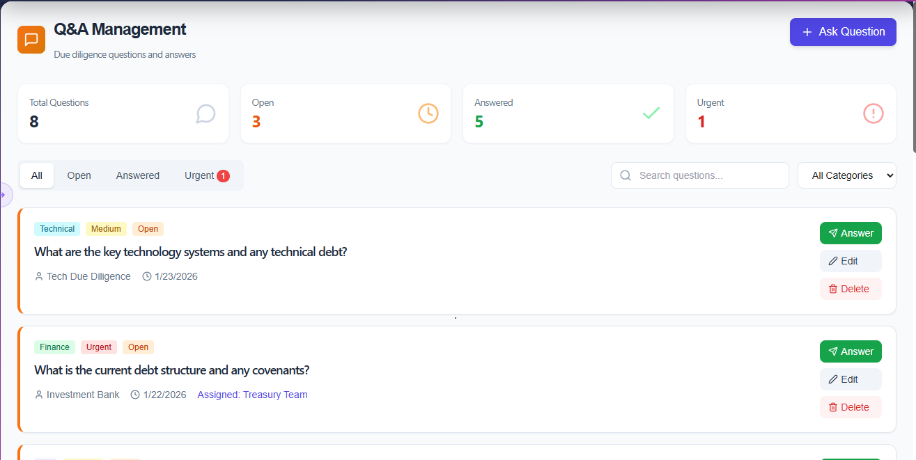 Space Nexus Q&A management for legal due diligence